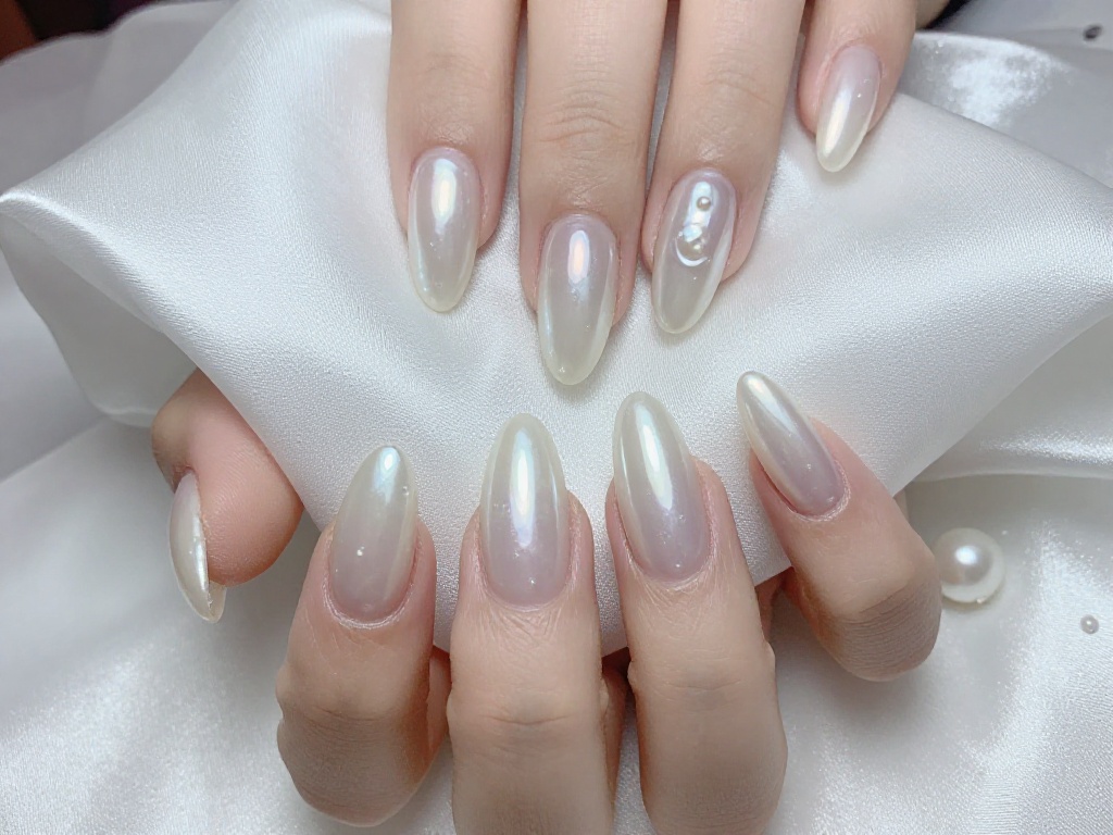 1. Milky White Pearl Chrome Nails
