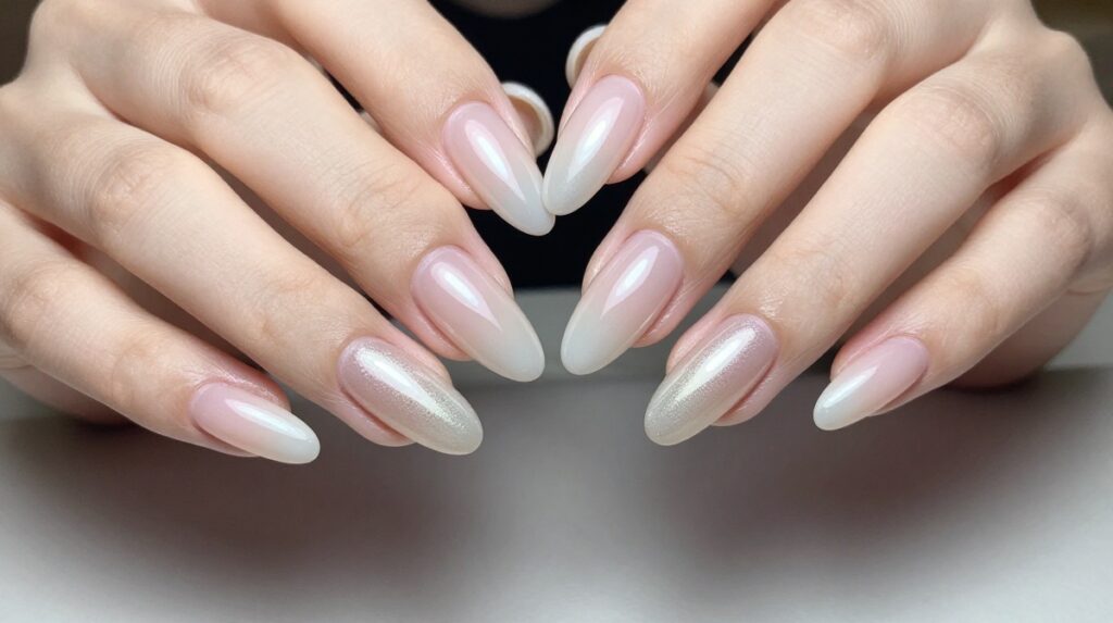 5. Pearl Chrome Almond Nails