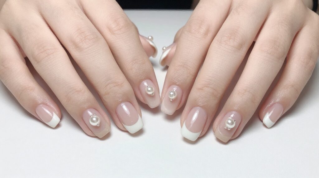 6. Short Pearl Chrome Nails