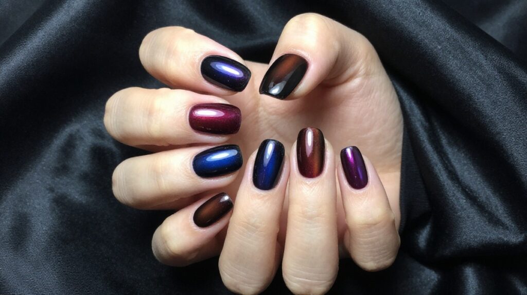 12. Dark Pearl Chrome Nails