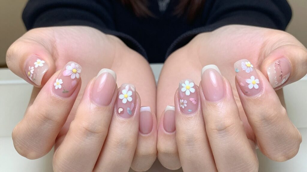 10. Tiny Flower Korean Nails