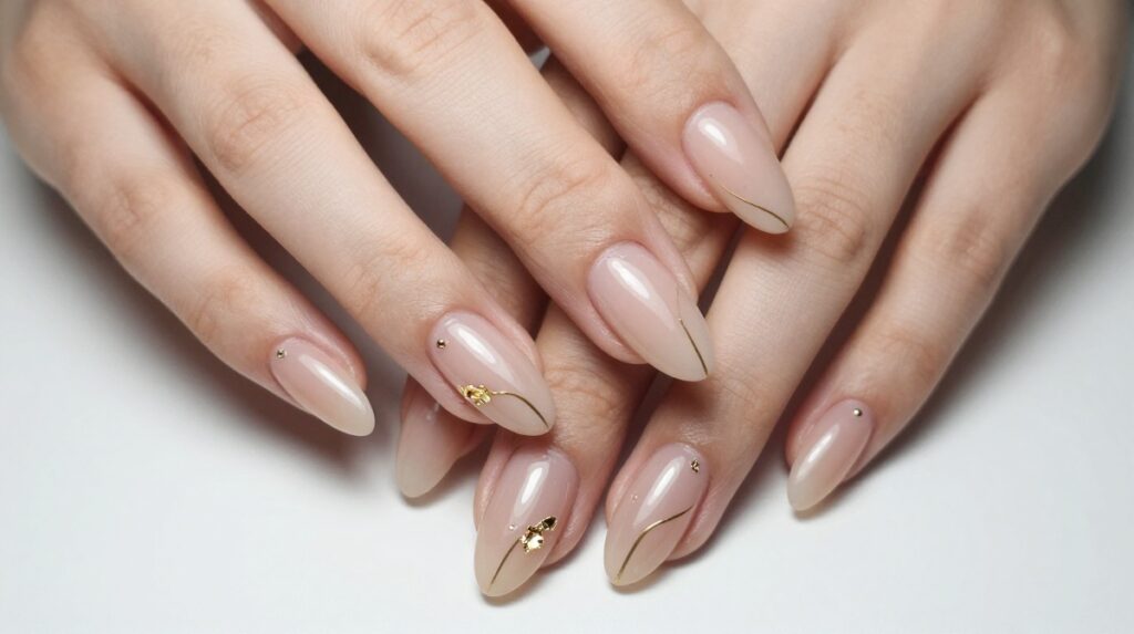 2. Nude Nails with Gold Accents