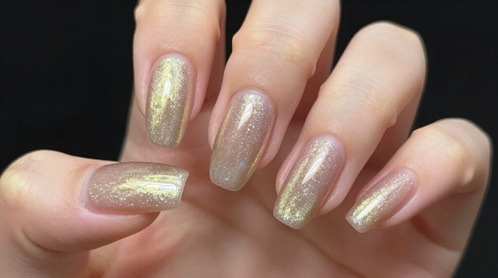 6. Champagne Shimmer Nails