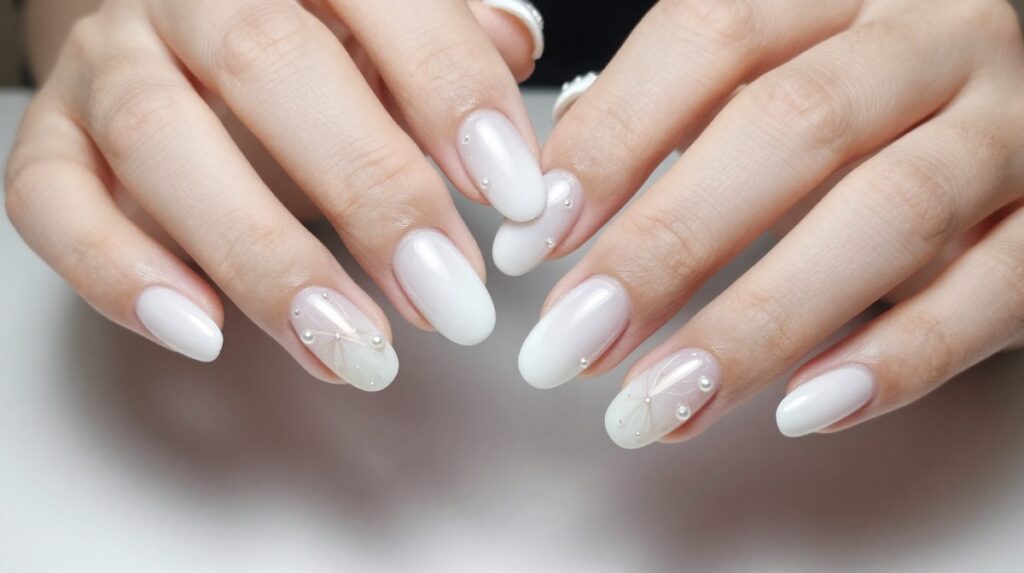 9. Pearl Accent Nails
