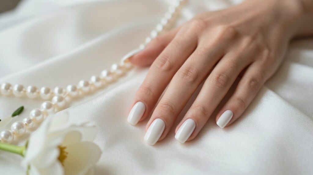 2. Milky White Bridal Nails