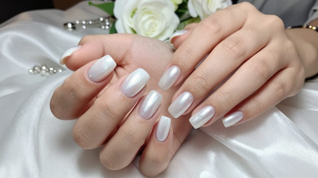 6. White Chrome Wedding Nails