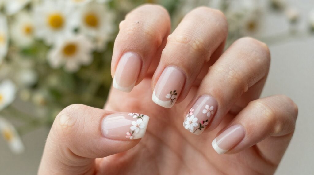 8. Tiny Floral Wedding Nails