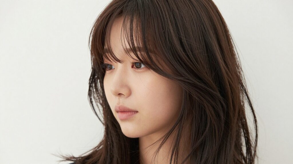 2. Long Layers with Curtain Bangs